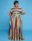 Fashion Color Color Striped Short-sleeved Half-length Skirt Suit