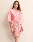 Fashion Coral Red Nightgown Crane Imitation Silk Geometric Print Bandage Nightgown