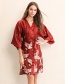 Fashion Burgundy Solid Color Without Words Imitation Silk Geometric Print Bandage Nightgown