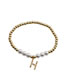 Fashion J- Copper Inlaid Zirconium Copper Beads And Pearl Beaded Letter Bracelet