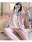 Fashion Pink Daisy Three-piece Maternity Pajamas With Air Cotton Side-breasted