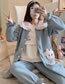 Fashion Blue Cute Cow Three-piece Air Cotton Side-breasted Pajamas For Pregnant Women