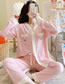 Fashion 5809 Lace Bow Tie Bear Dark Gray Cotton Lapel Cartoon Pocket Pajamas Suit