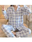Fashion Blue Plaid Cotton Printed Long Sleeve Maternity Pajama Set