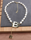 Fashion Silver Color Titanium Steel Pearl Beaded Letter Necklace