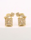 Fashion Gold Copper Inlaid Zirconium Key Lock Earrings