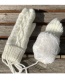 Fashion White Twist Knit And Velvet Halter Mittens