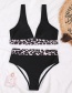 Fashion Black V-neck Leopard-print Split Swimsuit