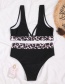 Fashion Black V-neck Leopard-print Split Swimsuit