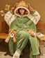Fashion Cat And Mouse Flannel And Velvet Cartoon Hooded Nightgown And Pants Pajama Set