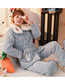 Fashion 4# Coral Fleece Cartoon Thick Quilted Hooded Pajamas Set