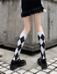 Fashion White Cotton Rhombus Mid-tube Calf Socks