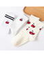 Fashion Milky White 3 Cherries Cotton Geometric Print Socks