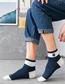 Fashion Navy Cotton Geometric Embroidered Tube Socks