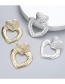 Fashion Gold Color Metal Embossed Double Heart Stud Earrings