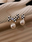 Fashion Gold Checked Bow Pearl Stud Earrings