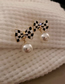 Fashion Gold Checked Bow Pearl Stud Earrings