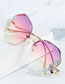 Fashion Gold Color Frame Purple Powder Tablets Diamond-studded Polygonal Rimless Sunglasses