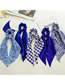 Fashion Square Blue Satin Long Tail Bow Pleated Hair Tie