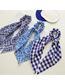 Fashion Porcelain Pattern Blue Satin Long Tail Bow Pleated Hair Tie