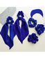 Fashion Matte Blue Streamer Fabric Long Tail Streamer Pleated Hair Tie
