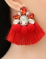 Fashion Red Acrylic Fancy Diamond Hair Ball Tassel Stud Earrings
