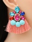 Fashion Blue Acrylic Fancy Diamond Hair Ball Tassel Stud Earrings