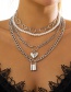Fashion White K Alloy Hollow Heart Pearl Beaded Gold Lock Multilayer Necklace