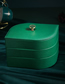 Fashion Dark Green Three-layer Large-capacity Jewelry Box In Leather Flannel