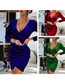Fashion Green Solid Color V-neck Pleated Dress