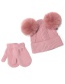 Fashion Pink Knitted Woolen Ball Cap Full Finger Glove Set
