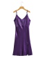 Fashion Purple Pure Color Satin Sling Split Dress