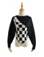 Fashion Black Checkerboard Strap Knitted Layered Blouse