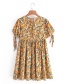 Fashion Yellow Floral Round Head Lace Dress