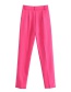 Fashion Pink Solid Color Pleated Pocket Straight-leg Trousers
