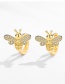 Fashion Yellow Gold Metal Diamond Bee Earrings