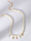 Fashion White Metallic Alphabet Tassel Pearl Beaded Necklace