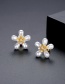 Fashion White Copper Inlaid Zirconium Pearl Flower Stud Earrings