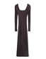 Fashion Coffee Color Solid Color Openwork Knitted Split Dress