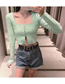 Fashion Green Solid Color Knitted Single-breasted Square Neck Top