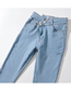 Fashion Light Blue Washed Double Oblique Waist Pencil Trousers With Raw Edges