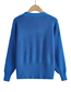 Fashion Blue Knit Sweater With V-neck Buttons