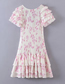 Fashion Pink Printed V-neck Multi-layer Hem Dress