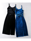 Fashion Blue Velvet Pleated Slit Sling Dress