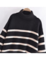 Fashion Black High Neck Striped Pullover Knit Sweater