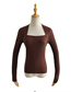 Fashion Coffee Color Bag Shoulder Square Neck Knitted Sweater