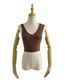 Fashion Coffee Color Solid Color Two-wear V-neck Stitching Vest