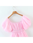 Fashion Pink Puff Sleeve One-shoulder Dress