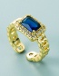 Fashion Blue Gold-plated Copper And Blue Zirconium Open Ring