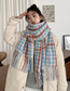 Fashion Pink Blue Check Cashmere Check Fringed Scarf